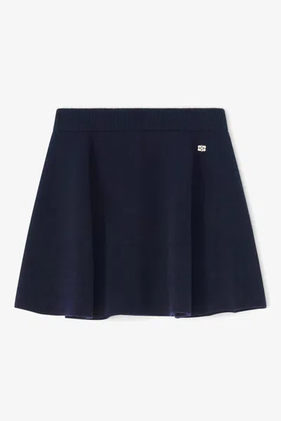 Ganni Navy Cashmere Wool Mini Skirt - Size Xl In Blue