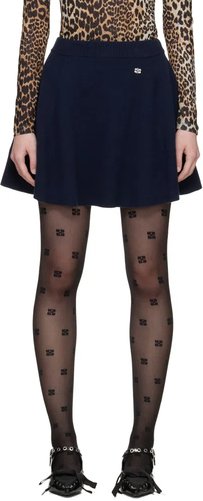 Ganni ネイビー カシミヤ ウール ミニスカート In Blue