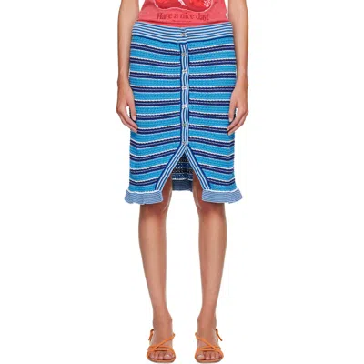 Ganni Navy Cotton Pointelle Stripe Midi Skirt In 591 Marina