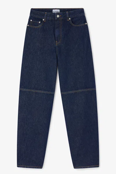 Ganni Essentials Rinse Mid Rise Barrel Jeans In Rinse In Blue
