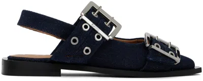 GANNI NAVY DENIM BUCKLE BALLERINA FLATS