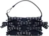 Ganni Navy Denim Small Bow Eyelet Butterfly Pouch Bag In 642 Dark Navy