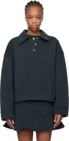 Ganni Navy Drop Shoulder Polo In 683 Sky Captain