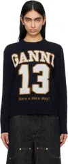Ganni Graphic Wool Mix Sweater In 683 Sky Captain