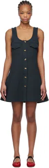 Ganni Navy Heavy Fleece Minidress In 683 Sky Captain