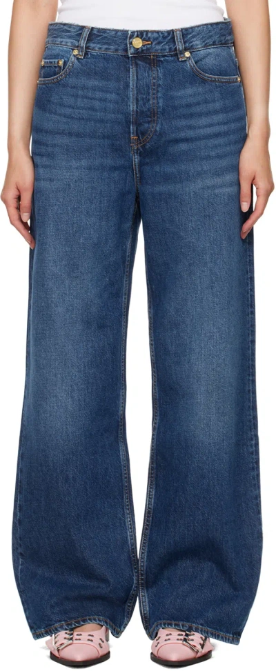 Ganni Navy Izey Jeans In 569 Dark Blue Vintag