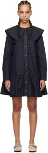 Ganni Navy Shirt Minidress In 683 Sky Captain