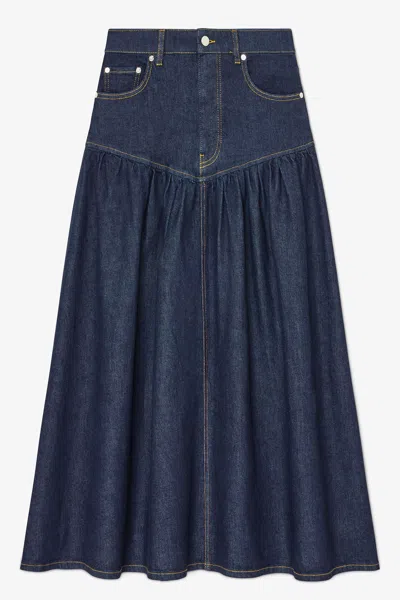 Ganni Navy Skirt In Blue