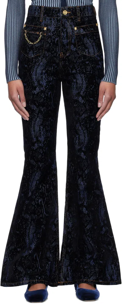 Ganni Navy Snake Print Goddi Jeans In 677 Indigo