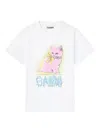 Ganni Organic Cotton T-shirt Featuring Kitty Graphic In White