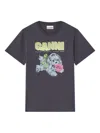 Ganni Organic Cotton T-shirt Featuring Dog Graphic In Gray