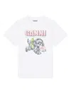 Ganni Graphic Print Crew Neck Short Sleeve Top In White