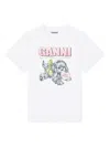 Ganni Graphic Print Crew Neck Short Sleeve Top In White