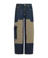 Ganni Wide-leg Organic Cotton Pants With Checkered Patch Pockets In Black