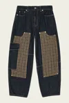 Ganni Wide-leg Organic Cotton Pants With Checkered Patch Pockets In Black