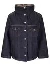 Ganni Bonded Denim Jacket Stitch Detailing In Neutral