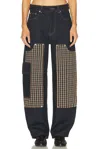 Ganni Wide-leg Organic Cotton Pants With Checkered Patch Pockets In Black