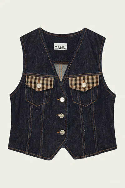 GANNI NEPPY DENIM VEST IN DARK BLUE STONE