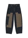 Ganni Wide-leg Organic Cotton Pants With Checkered Patch Pockets In Black