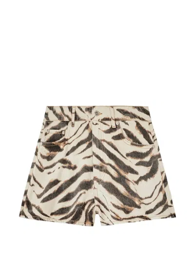 Ganni Zebra-print Denim Shorts In Animal Print