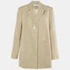 Ganni Neutral Linen Button Front Oversized Jacket In Nude