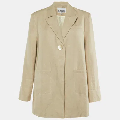 Ganni Neutral Linen Button Front Oversized Jacket In Nude