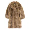 Ganni Notched-lapel Faux-fur Coat In Brown