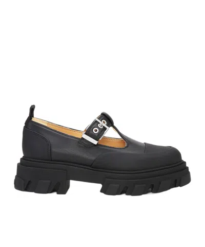 Ganni Women Cleated Mary-jane Shoes In Black