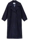 Ganni Notched-lapel Woolb-blend Coat In Blue