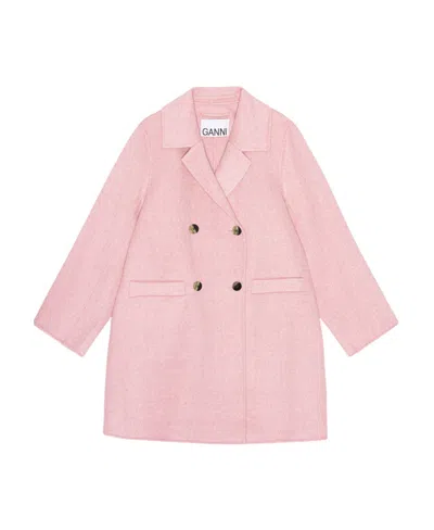 Ganni Long Sleeve Pink Wool Midi Jacket In Orchid Smoke