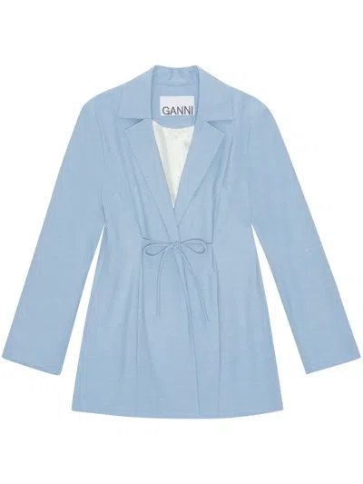 Ganni Notched-lapels String-tie Blazer In Baby Blue