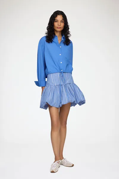 Ganni Womens Nouvean Navy Striped Cotton Mini Skirt In Blue