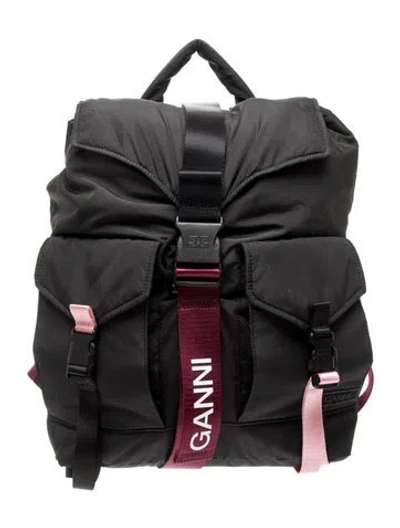 Pre-owned Ganni Nylon Backpack In Black