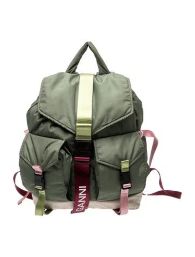 Pre-owned Ganni Nylon Backpack In Green