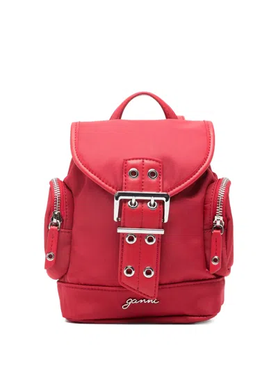 Ganni Nylon Backpack With Adjustable Buckle Closure And Removable Straps In Rosso