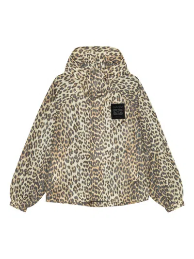 Ganni Nylon Blouson Jacket In Animal Print