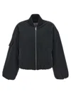 Ganni Light Twill Oversized Short Bomber Jacke In Black