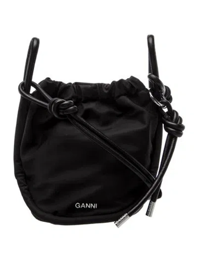 Pre-owned Ganni Nylon Bucket Bag In Black