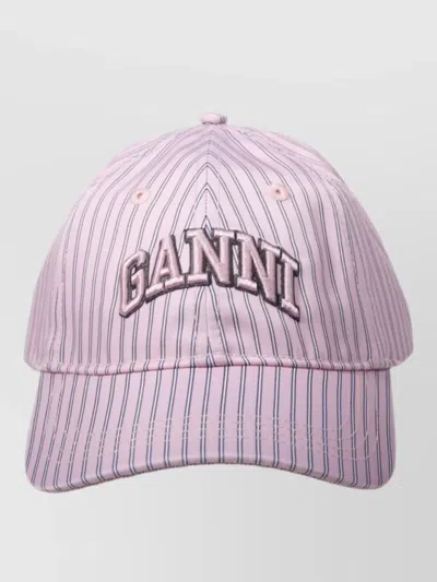 Ganni Nylon Cap Curved Brim Striped Design In Pattern