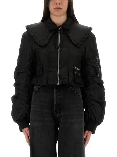 Ganni Duchesse Nylon Fitted Jacket In Black
