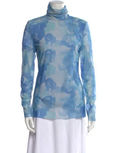 Pre-owned Ganni Nylon Floral Print Sweatshirt In Blue