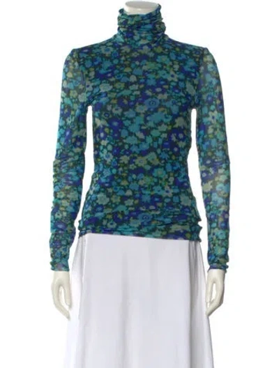 Pre-owned Ganni Nylon Floral Print Sweatshirt In Blue