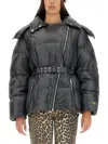 Ganni Black Shiny Nylon Puffer Jacket In Black