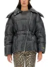Ganni Black Shiny Nylon Puffer Jacket In Black