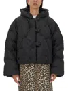 Ganni Down Jacket With Embroidered Monogram In Black