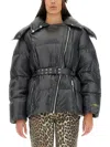 Ganni Black Shiny Nylon Puffer Jacket In Black