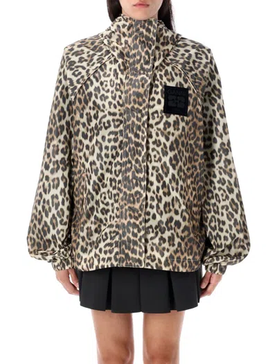 GANNI GANNI LEOPARD PRINT NYLON JACKET