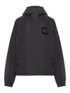 Ganni Nylon Jacket With  Logo Patch In Black