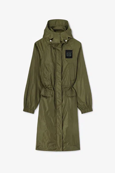 Ganni Nylon Parka Coat - Size 44 Green