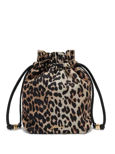Ganni Nylon Pouch In Animal Print